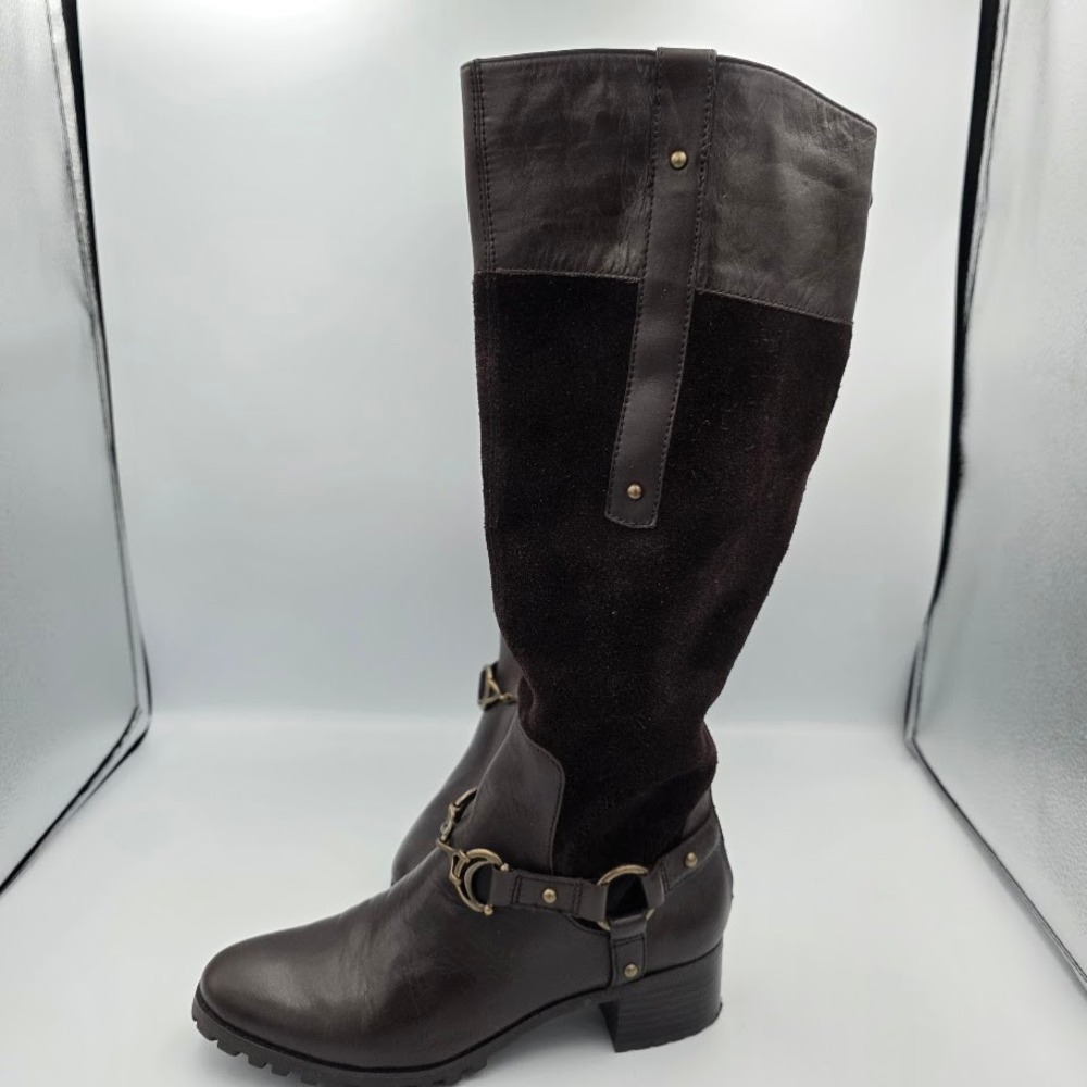 Etienne Aigner Bit Buckle Leather Suede Equestrian Buckle Tall Boots Sz 7 Woman